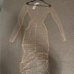 Beach Bunny Sheer Pearl Long Sleeve Dress